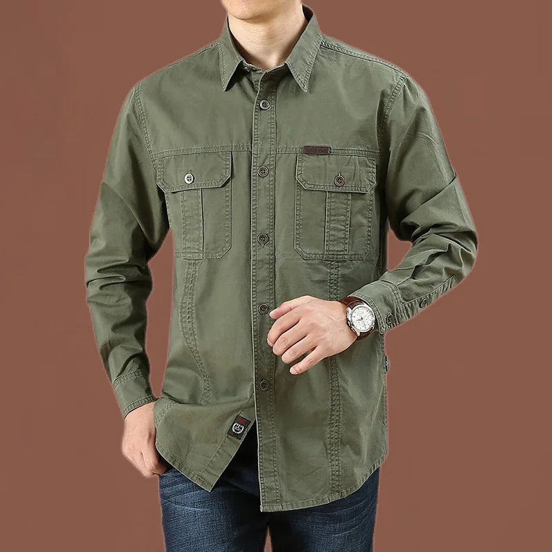 Chemise Homme Manches Longues Militaire Slim