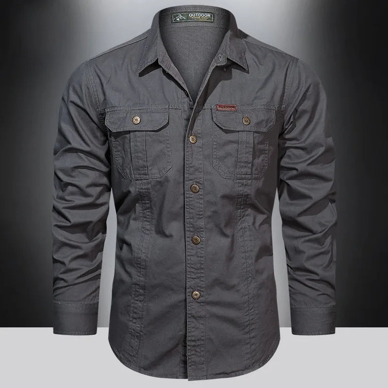 Chemise Homme Manches Longues Militaire Slim
